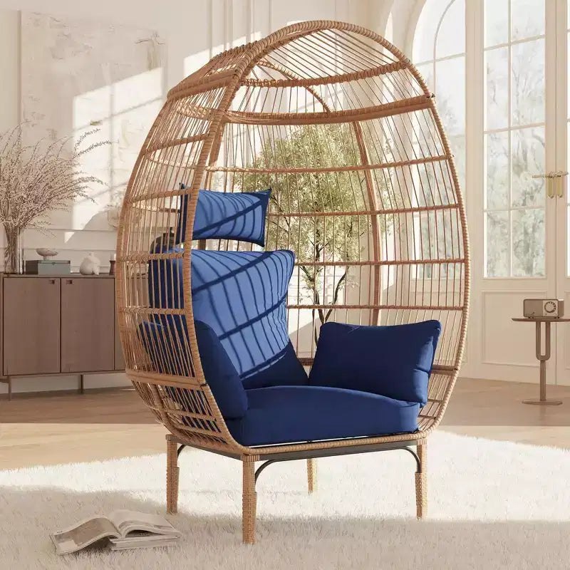 Fauteuils en osier Egg Chair pour l'extérieur, chaise de patio surdimensionnée, chaise longue surdimensionnée avec coussin pour salon intérieur, chambre à coucher, patio ou arrière-cour