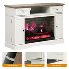 Meuble TV Heynemo avec cheminée de 28 pouces pour téléviseurs jusqu'à 55 pouces, table de console multimédia avec étagères réglables, conception à double porte, centre de divertissement, blanc
