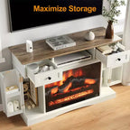 Meuble TV Heynemo avec cheminée de 28 pouces pour téléviseurs jusqu'à 55 pouces, table de console multimédia avec étagères réglables, conception à double porte, centre de divertissement, blanc