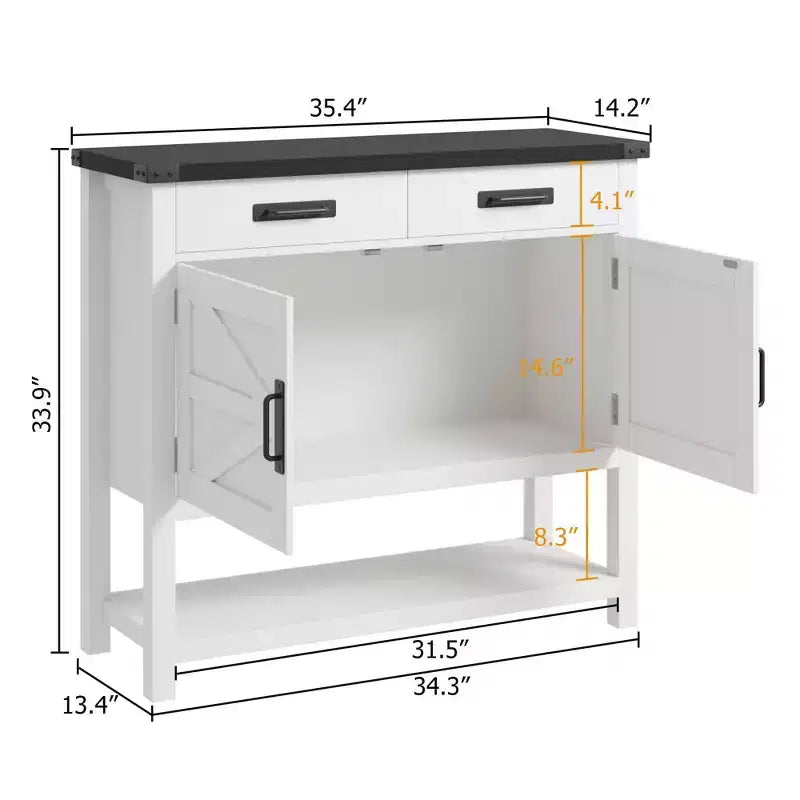 Table d'entrée de ferme – Console de rangement avec armoire à 2 portes et 2 tiroirs pour cuisine/couloir/salon