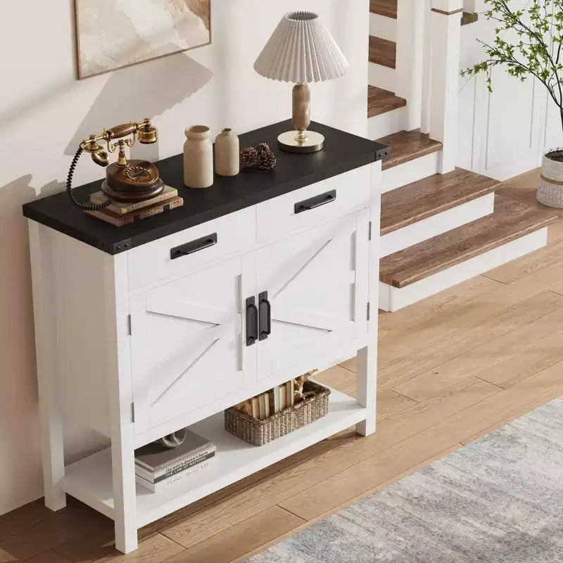 Table d'entrée de ferme – Console de rangement avec armoire à 2 portes et 2 tiroirs pour cuisine/couloir/salon