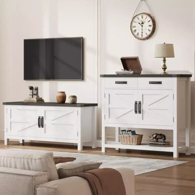 Table d'entrée de ferme – Console de rangement avec armoire à 2 portes et 2 tiroirs pour cuisine/couloir/salon