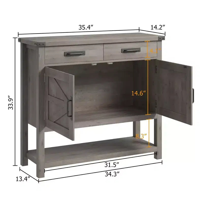 Table d'entrée de ferme – Console de rangement avec armoire à 2 portes et 2 tiroirs pour cuisine/couloir/salon