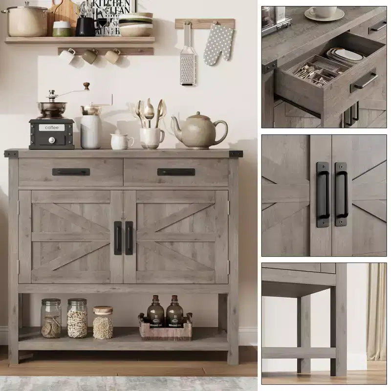 Table d'entrée de ferme – Console de rangement avec armoire à 2 portes et 2 tiroirs pour cuisine/couloir/salon