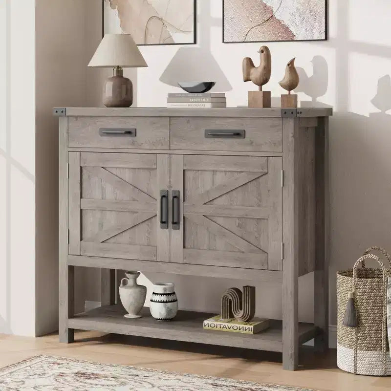 Table d'entrée de ferme – Console de rangement avec armoire à 2 portes et 2 tiroirs pour cuisine/couloir/salon