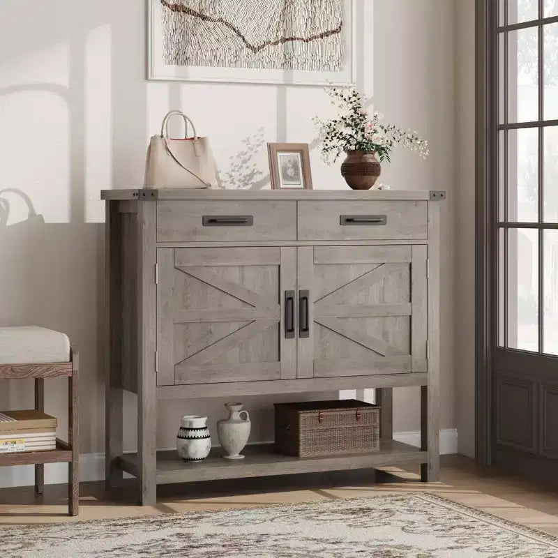 Table d'entrée de ferme – Console de rangement avec armoire à 2 portes et 2 tiroirs pour cuisine/couloir/salon