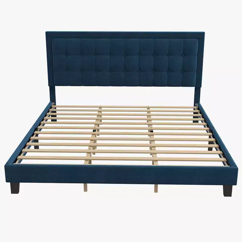 COZONY King Size Bed Frame with Upholstered Headboard, Wood Slat Support and Sturdy Metal Foundation for Bedroom