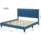 Cadre de lit King Size COZONY avec tête de lit rembourrée, support à lattes en bois et base métallique robuste pour chambre à coucher
