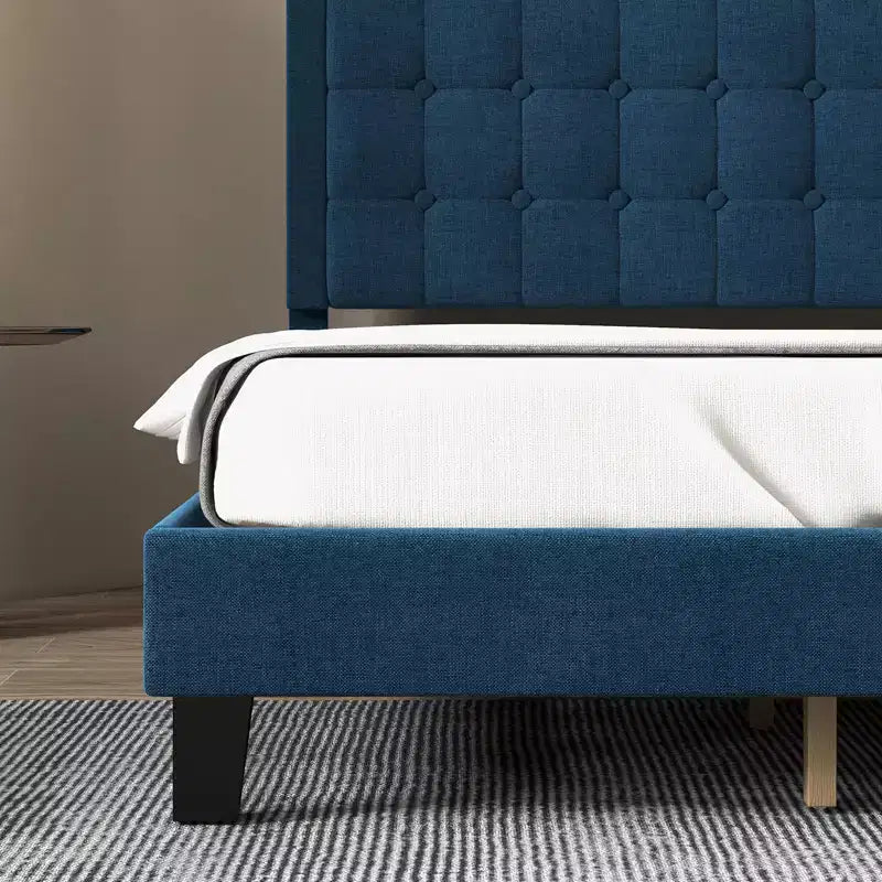 Cadre de lit King Size COZONY avec tête de lit rembourrée, support à lattes en bois et base métallique robuste pour chambre à coucher