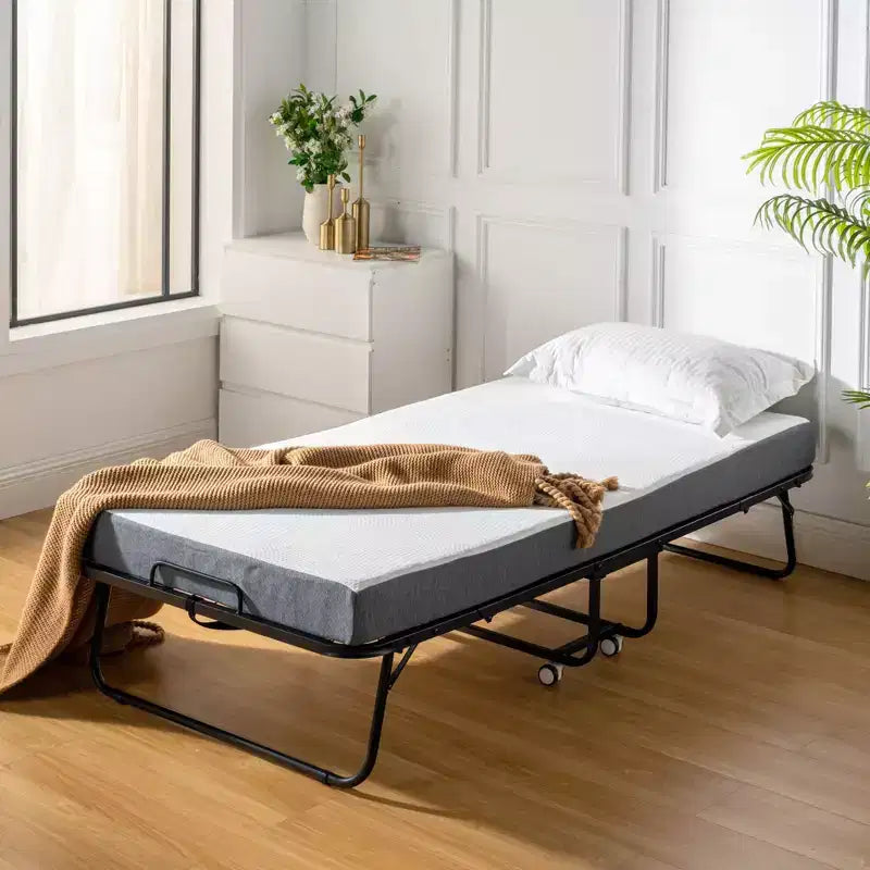 Lit pliant FurnitureR avec matelas à mémoire de forme de 12,7 cm, lit d'appoint portable avec roulettes, cadre métallique pliable pour adultes, robuste