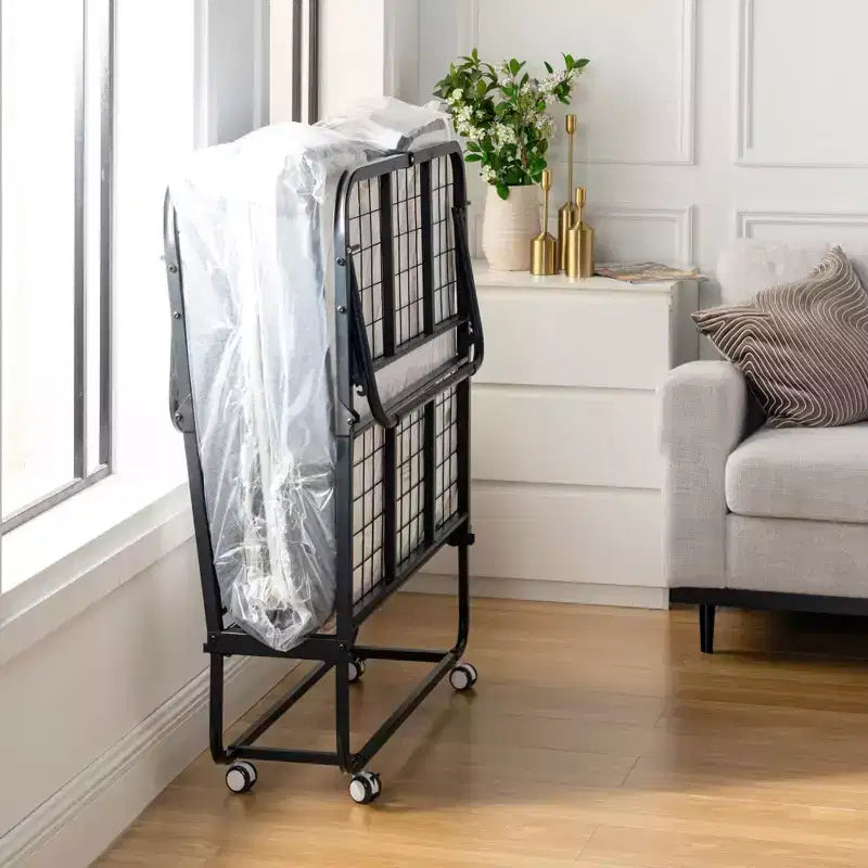 Lit pliant FurnitureR avec matelas à mémoire de forme de 12,7 cm, lit d'appoint portable avec roulettes, cadre métallique pliable pour adultes, robuste