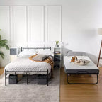 Lit pliant FurnitureR avec matelas à mémoire de forme de 12,7 cm, lit d'appoint portable avec roulettes, cadre métallique pliable pour adultes, robuste