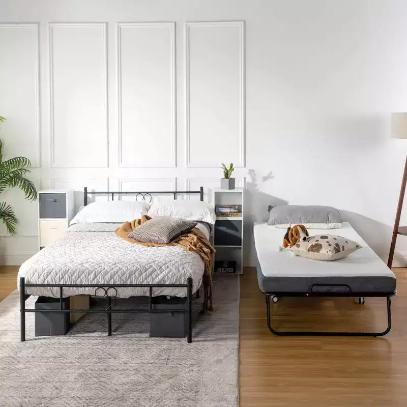 Lit pliant FurnitureR avec matelas à mémoire de forme de 12,7 cm, lit d'appoint portable avec roulettes, cadre métallique pliable pour adultes, robuste