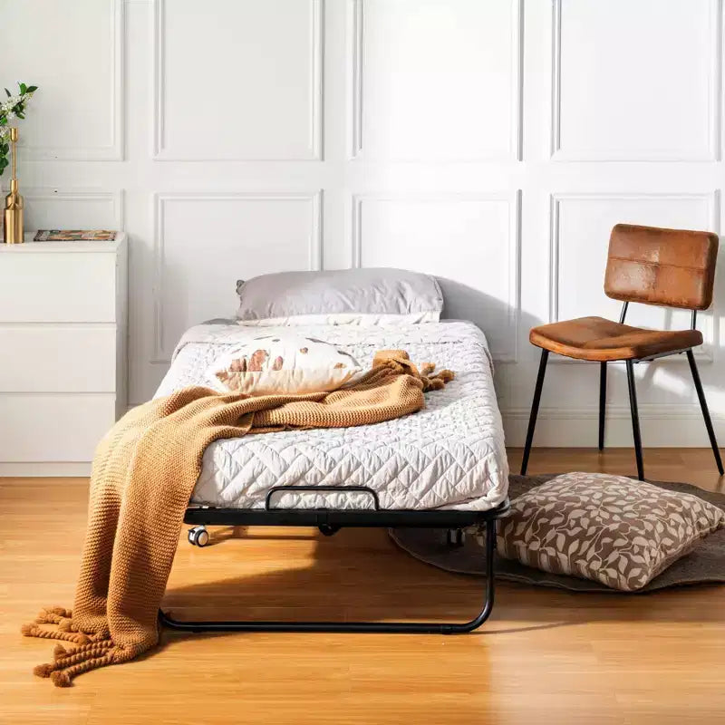 Lit pliant FurnitureR avec matelas à mémoire de forme de 12,7 cm, lit d'appoint portable avec roulettes, cadre métallique pliable pour adultes, robuste