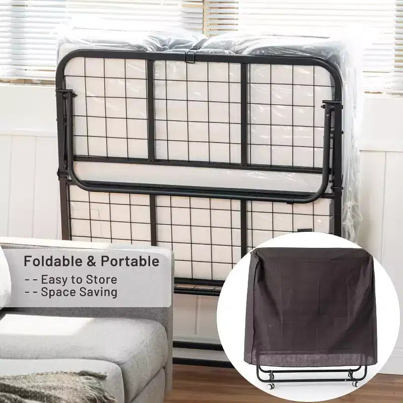 FurnitureR Lit Pliant avec Matelas en Mousse à Mémoire de Forme de 5 Pouces 75x30 Lits d'appoint Jumeaux Étroits avec Roues, Pliant, Construction Métallique Robuste