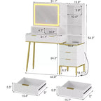 Coiffeuse à cannelures avec miroir éclairé, Table de maquillage avec 5 tiroirs, Coiffeuse avec miroir et lumières, Luminosité réglable