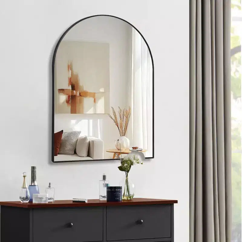 Miroir de salle de bain arqué Okak 30X40IN avec cadre en aluminium, miroir mural à haute réflexion, miroir arqué pour salle de bain, dressing