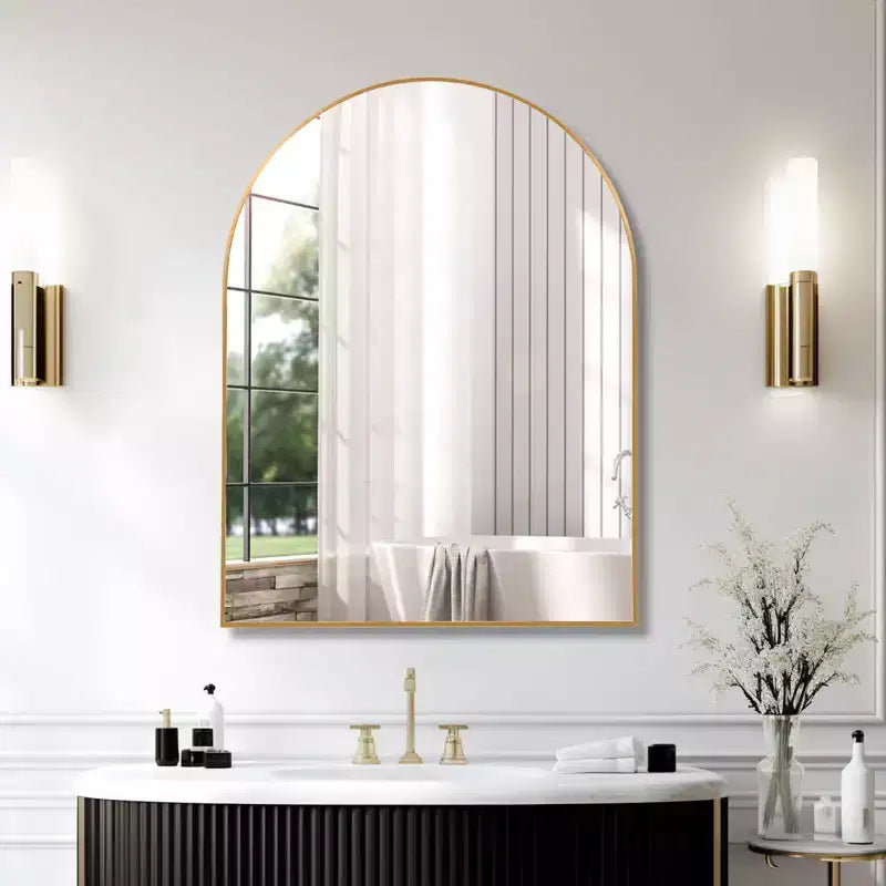 Miroir de salle de bain arqué Okak 30X40IN avec cadre en aluminium, miroir mural à haute réflexion, miroir arqué pour salle de bain, dressing