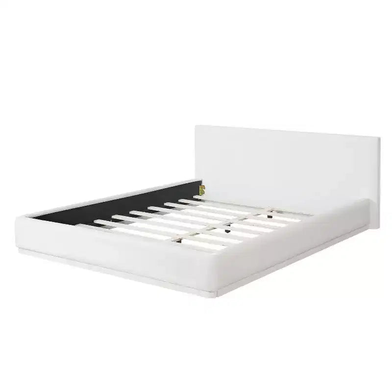 Lit rembourré Okak au design élégant en tissu doux avec tête de lit capitonnée, lit de chambre principal moderne et minimaliste pour vous