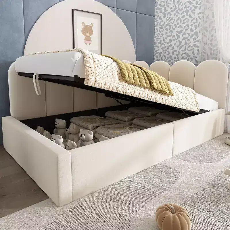 Lit de repos plateforme rembourré double Okak avec rangement hydraulique et cadre à lattes en métal, lit simple moderne pour chambre à coucher, chambre d'enfant