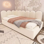 Lit de repos plateforme rembourré double Okak avec rangement hydraulique et cadre à lattes en métal, lit simple moderne pour chambre à coucher, chambre d'enfant