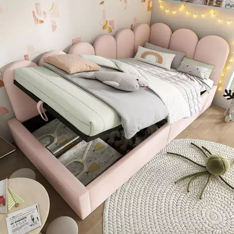 Lit de repos plateforme rembourré double Okak avec rangement hydraulique et cadre à lattes en métal, lit simple moderne pour chambre à coucher, chambre d'enfant