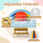 Table de pique-nique et banc d'extérieur rectangulaires en bois Karl Home Kids avec parasol et bacs de jeu