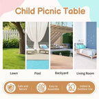 Table de pique-nique et banc d'extérieur rectangulaires en bois Karl Home Kids avec parasol et bacs de jeu