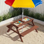 Table de pique-nique et banc d'extérieur rectangulaires en bois Karl Home Kids avec parasol et bacs de jeu