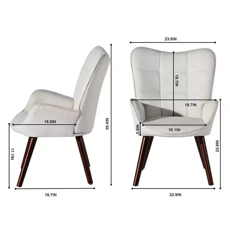 Fauteuil d'appoint capitonné FurnitureR avec dossier haut pour chambre/salon, fauteuil de loisirs ergonomique, fauteuil de salon en tissu beige/noyer