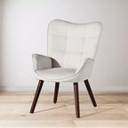 Fauteuil d'appoint capitonné FurnitureR avec dossier haut pour chambre/salon, fauteuil de loisirs ergonomique, fauteuil de salon en tissu beige/noyer