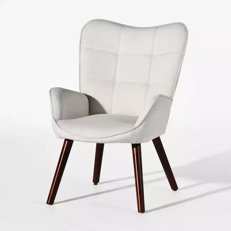 Fauteuil d'appoint capitonné FurnitureR avec dossier haut pour chambre/salon, fauteuil de loisirs ergonomique, fauteuil de salon en tissu beige/noyer