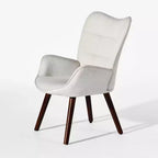 Fauteuil d'appoint capitonné FurnitureR avec dossier haut pour chambre/salon, fauteuil de loisirs ergonomique, fauteuil de salon en tissu beige/noyer