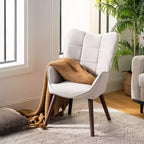 Fauteuil d'appoint capitonné FurnitureR avec dossier haut pour chambre/salon, fauteuil de loisirs ergonomique, fauteuil de salon en tissu beige/noyer