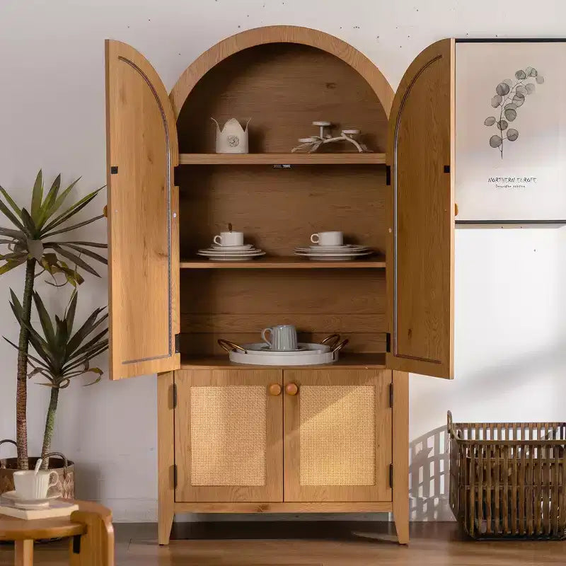 Meuble de rangement GDFStudio Akira moderne en bois cintré avec portes en rotin
