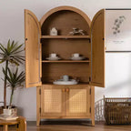 Meuble de rangement GDFStudio Akira moderne en bois cintré avec portes en rotin
