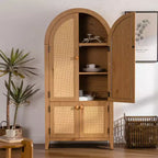 Meuble de rangement GDFStudio Akira moderne en bois cintré avec portes en rotin
