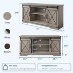 Meuble TV de ferme pour téléviseurs jusqu'à 65 pouces et centre de divertissement avec portes de grange coulissantes et étagère réglable, console média avec armoire de rangement