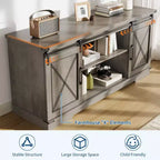 Meuble TV de ferme pour téléviseurs jusqu'à 65 pouces et centre de divertissement avec portes de grange coulissantes et étagère réglable, console média avec armoire de rangement