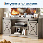 Meuble TV de ferme pour téléviseurs jusqu'à 65 pouces et centre de divertissement avec portes de grange coulissantes et étagère réglable, console média avec armoire de rangement
