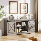 Meuble TV de ferme pour téléviseurs jusqu'à 65 pouces et centre de divertissement avec portes de grange coulissantes et étagère réglable, console média avec armoire de rangement