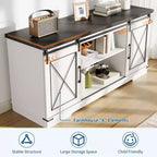 Meuble TV de ferme pour téléviseurs jusqu'à 65 pouces et centre de divertissement avec portes de grange coulissantes et étagère réglable, console média avec armoire de rangement