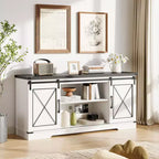 Meuble TV de ferme pour téléviseurs jusqu'à 65 pouces et centre de divertissement avec portes de grange coulissantes et étagère réglable, console média avec armoire de rangement