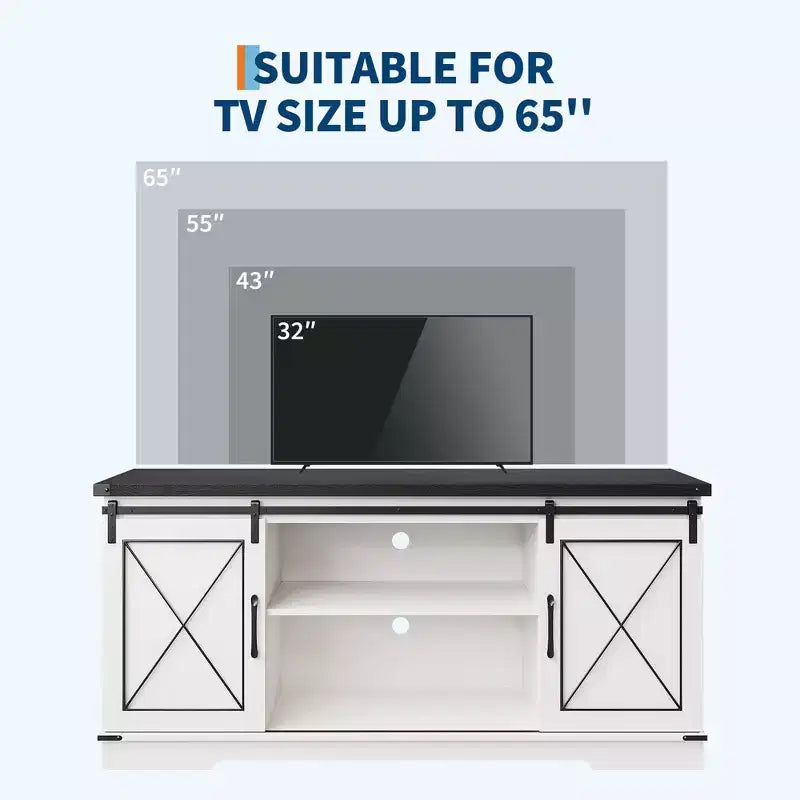 Meuble TV de ferme pour téléviseurs jusqu'à 65 pouces et centre de divertissement avec portes de grange coulissantes et étagère réglable, console média avec armoire de rangement