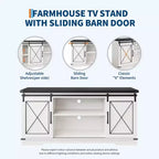 Meuble TV de ferme pour téléviseurs jusqu'à 65 pouces et centre de divertissement avec portes de grange coulissantes et étagère réglable, console média avec armoire de rangement
