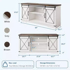 Meuble TV de ferme pour téléviseurs jusqu'à 65 pouces et centre de divertissement avec portes de grange coulissantes et étagère réglable, console média avec armoire de rangement