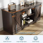 Meuble TV de ferme pour téléviseurs jusqu'à 65 pouces et centre de divertissement avec portes de grange coulissantes et étagère réglable, console média avec armoire de rangement