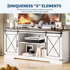 Meuble TV de ferme pour téléviseurs jusqu'à 65 pouces et centre de divertissement avec portes de grange coulissantes et étagère réglable, console média avec armoire de rangement