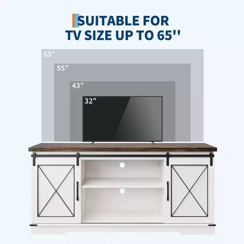 Meuble TV de ferme pour téléviseurs jusqu'à 65 pouces et centre de divertissement avec portes de grange coulissantes et étagère réglable, console média avec armoire de rangement