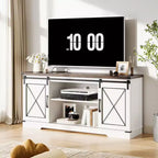 Meuble TV de ferme pour téléviseurs jusqu'à 65 pouces et centre de divertissement avec portes de grange coulissantes et étagère réglable, console média avec armoire de rangement